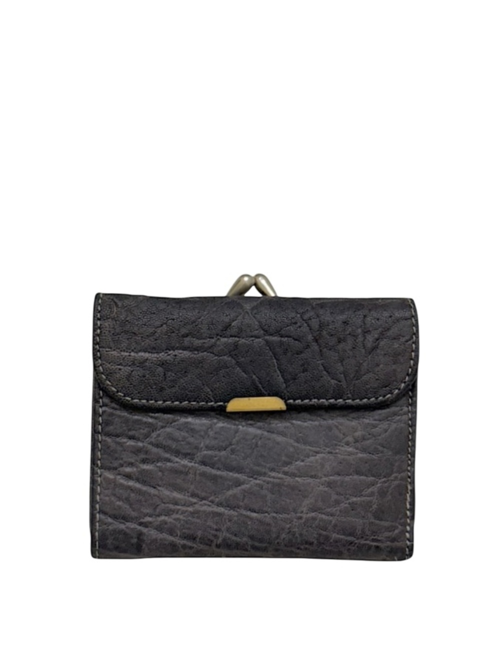 NEWEY ENGLAND - GRAY TEXTURED LEATHER COMPACT BIFOLD KISSLOCK WALLET